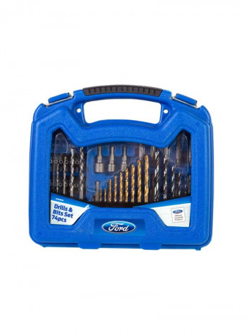 14.4V Cordless Impact Drill With 2 Batteries And BMC + 74-Piece Drill Bit Set Blue/Black