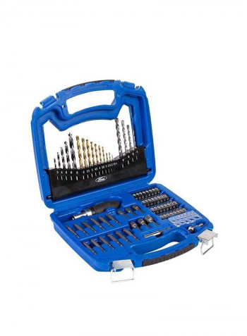 14.4V Cordless Impact Drill With 2 Batteries And BMC + 74-Piece Drill Bit Set Blue/Black