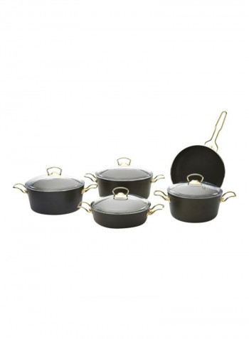 9-Piece Titanium Non-Stick Coated Cookware Set Black/Gold