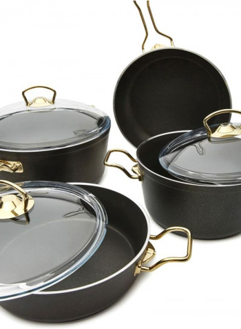 9-Piece Titanium Non-Stick Coated Cookware Set Black/Gold