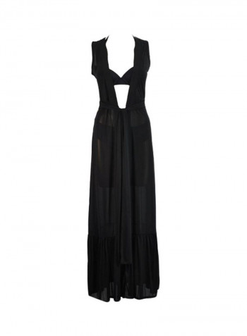 Ruffle Trim Design Cover Up أسود
