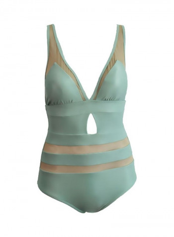 Solid Swimsuit Blue/Beige