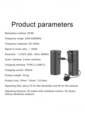 Wireless Lavalier Microphone With Transmitter Receiver System D8118 Black