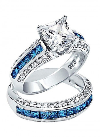 2-Piece 925 Sterling Silver Cubic Zirconia Studded Engagement Ring Set