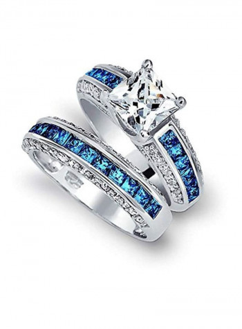 2-Piece 925 Sterling Silver Cubic Zirconia Studded Engagement Ring Set