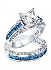 2-Piece 925 Sterling Silver Cubic Zirconia Studded Ring Set