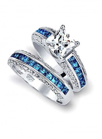 2-Piece 925 Sterling Silver Cubic Zirconia Studded Ring Set