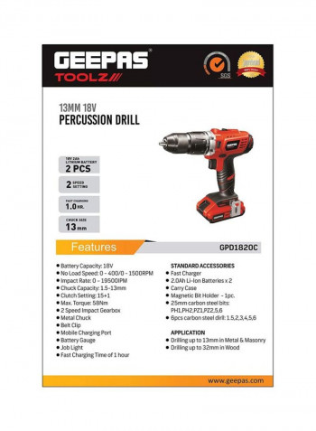 Lithium Hammer Drill Red/Black/Silver