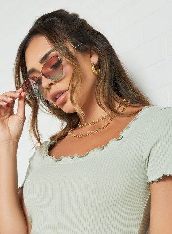 Women's 4 PC Screw Mount Metal Oval Sunglasses - Lens Size: 59 mm