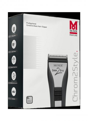 Chrom2style Professional Cordless Hair Clipper Black/Silver