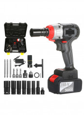 Cordless Impact Wrench Kit Brushless Drill 1/2 & 1/4 Inch Quick Chuck 980Nm Torque Fast Charger 4.0A Battery Variable Speed Multifunction Impact Kit with 18 Accessories and Carrying Box Black 40.0x31.0x10.0cm