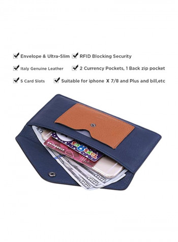 Leather Wallet With ID Card Holder And Phone Pocket Blue