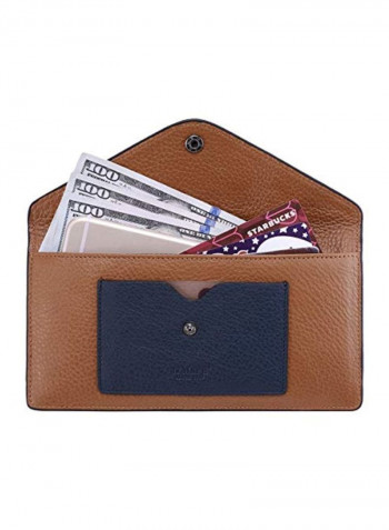 RFID Blocking Leather Wallet Natural Light Brown/Blue