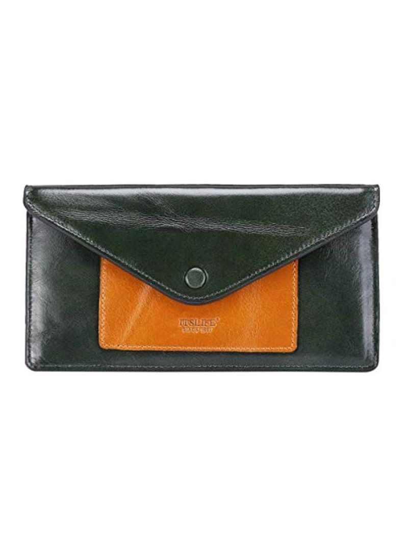 Leather Wallet With RFID Blocking Credit Card Holder Waxed Green/Yellow