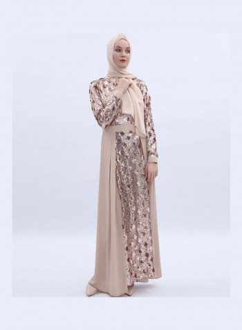 Long Sleeve Dress With Headscarf Champagne