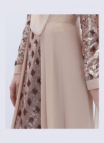 Long Sleeve Dress With Headscarf Champagne