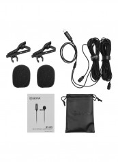 Dual Head Detachable Lavalier Lapel Microphone Type-C USB Interface Black