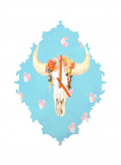 Boho Buffalo Pattern Wall Clock Blue/Beige/Pink 21x16x3inch