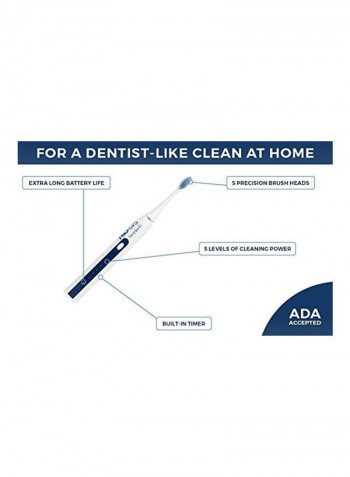 VarioSonic Electric Toothbrush With 5 Bristle Brush Head Set White/Blue