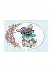 2-Piece Puppy And Flowers Printed Curtains White/Blue/Grey 108x84inch