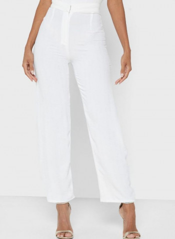 Square Neck Side Slit Longline Top and Pants Set White