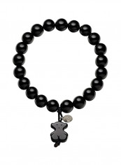 925 Sterling Silver Agate Studded Bear Charm Stretch Bracelet