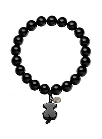 925 Sterling Silver Agate Studded Bear Charm Stretch Bracelet