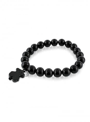 925 Sterling Silver Agate Studded Bear Charm Stretch Bracelet