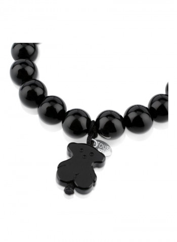 925 Sterling Silver Agate Studded Bear Charm Stretch Bracelet