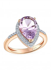 925 Sterling Silver Amethyst And Zircons Studded Ring