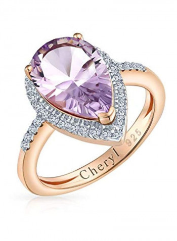 925 Sterling Silver Amethyst And Zircons Studded Ring