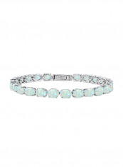 925 Sterling Silver Created Opal Studded Tennis Bracelet