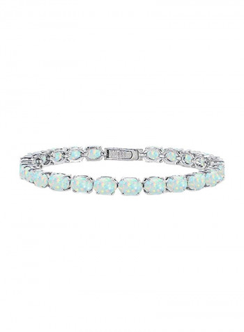 925 Sterling Silver Created Opal Studded Tennis Bracelet