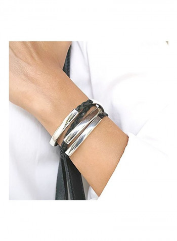 Silver Plated Leather Braided Wrap Bracelet