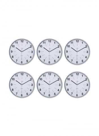 6-Piece Round Wall Clock Silver 12inch