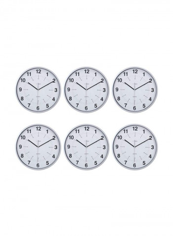 6-Piece Round Wall Clock Silver 12inch