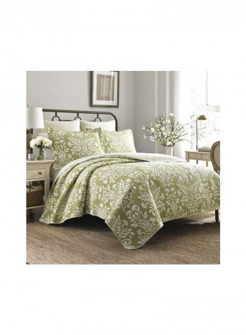 3-Piece Printed Quilt Set Green/White Queen