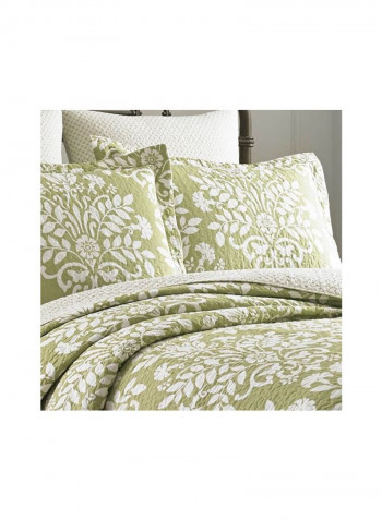 3-Piece Printed Quilt Set Green/White Queen