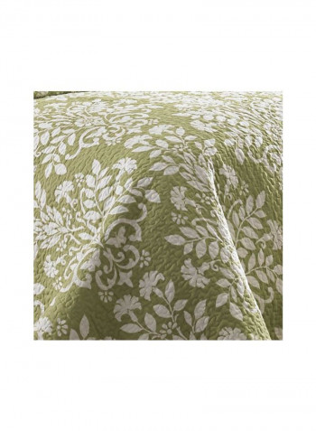 3-Piece Printed Quilt Set Green/White Queen