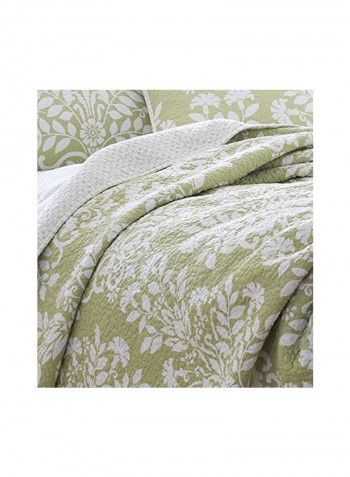3-Piece Printed Quilt Set Green/White Queen