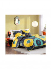 4-Piece Duvet Cover Set Polyester Yellow/Black/Green Full/Queen