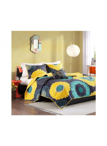 4-Piece Duvet Cover Set Polyester Yellow/Black/Green Full/Queen