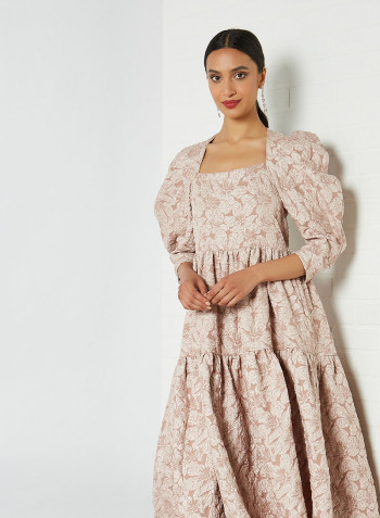 Zelda Jacquard Midi Dress Peach