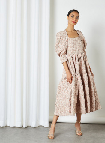 Zelda Jacquard Midi Dress Peach