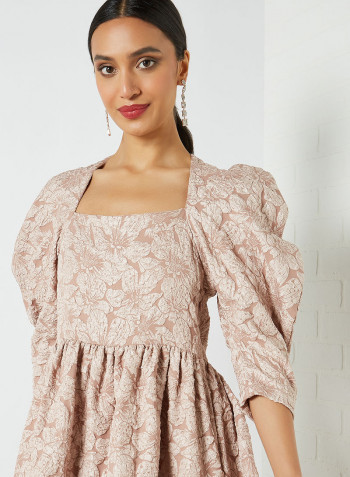 Zelda Jacquard Midi Dress Peach