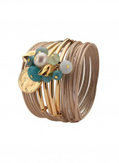 Leather 24 Karat Gold Plated Turquoise Stone Bracelet