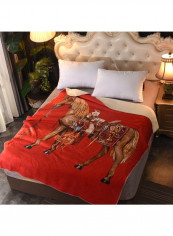 Horse Pattern Fleece Throw Blanket Cotton Red 200x230centimeter