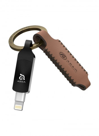 Dual Port Flash Drive With Key Chain 64GB Black/Brown/Silver