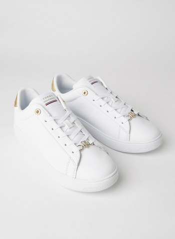 Metallic Leather Cupsole Sneakers White