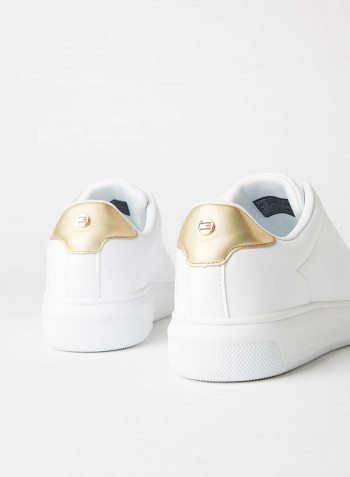 Metallic Leather Cupsole Sneakers White